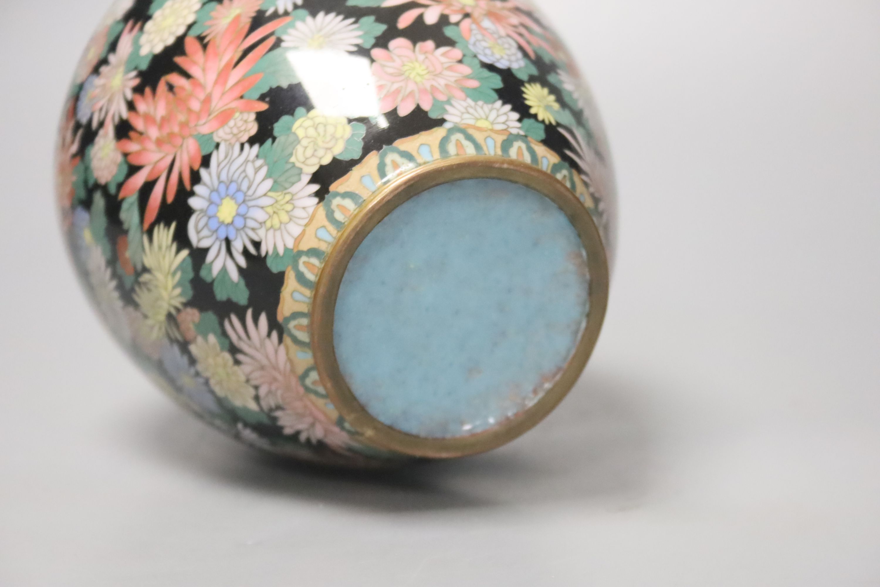 A Japanese silver wire cloisonne vase, decorated with flower heads, possibly Inaba, 16cm high